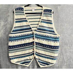 Vintage FORELLI Women Sweater Size 1X Ivory 90s Sleeveless Button Front 39-10